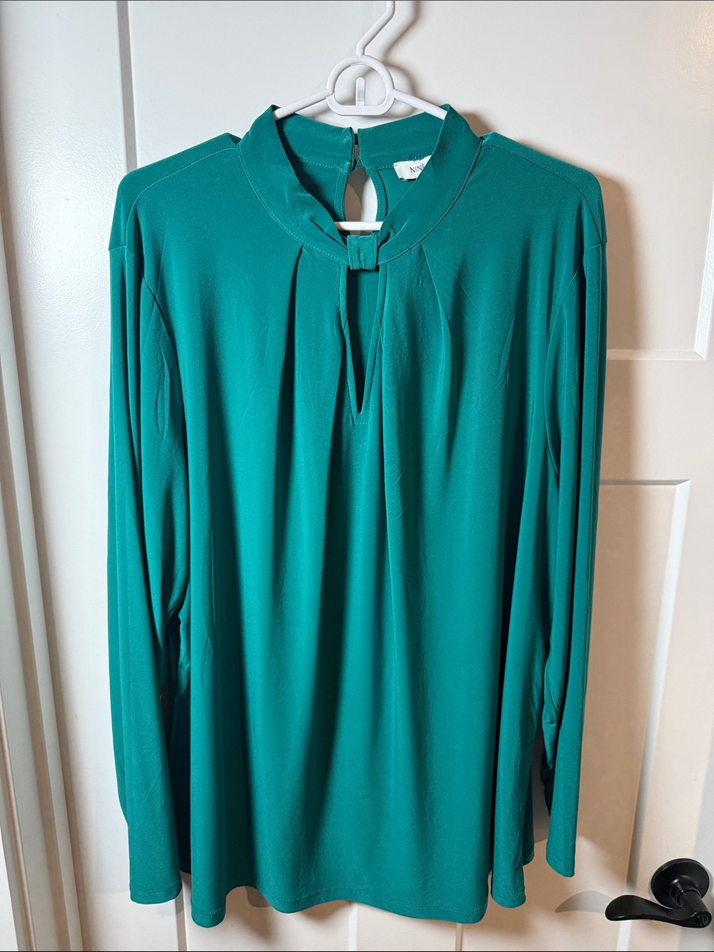 Nine West Teal Keyhole Long Sleeve Blouse